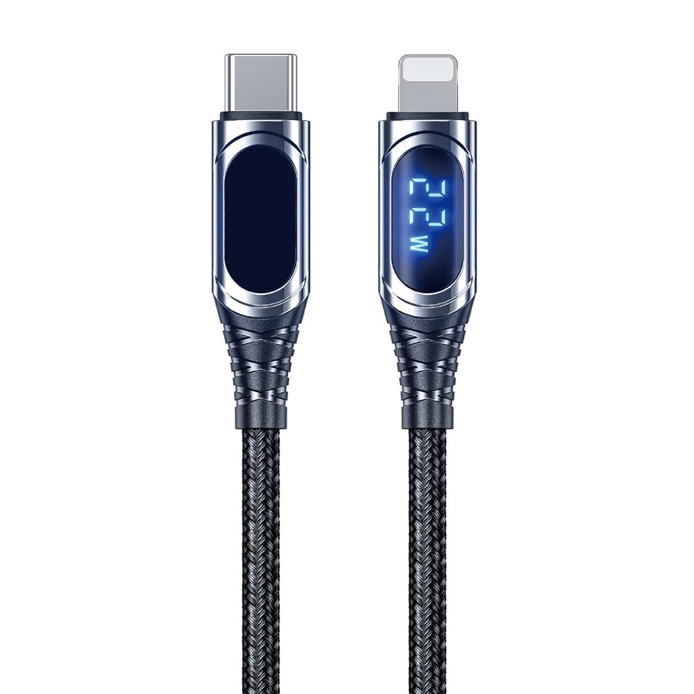 JTP 5A Faster Zinc Alloy USB C Charging Cable & Led Display 1.5M/5 Feet Data Cable (20w Lightning)