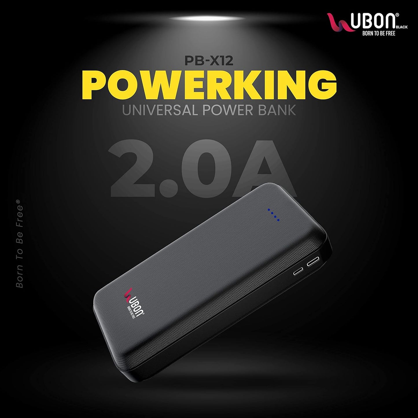 UBON PB-X12 Power King, 10000mAh Li-Polymer 10W Power Bank with 2.0A Inbuilt 3 in 1 Micro USB, Type-C & Lightning Cables, Proudly, (Black)
