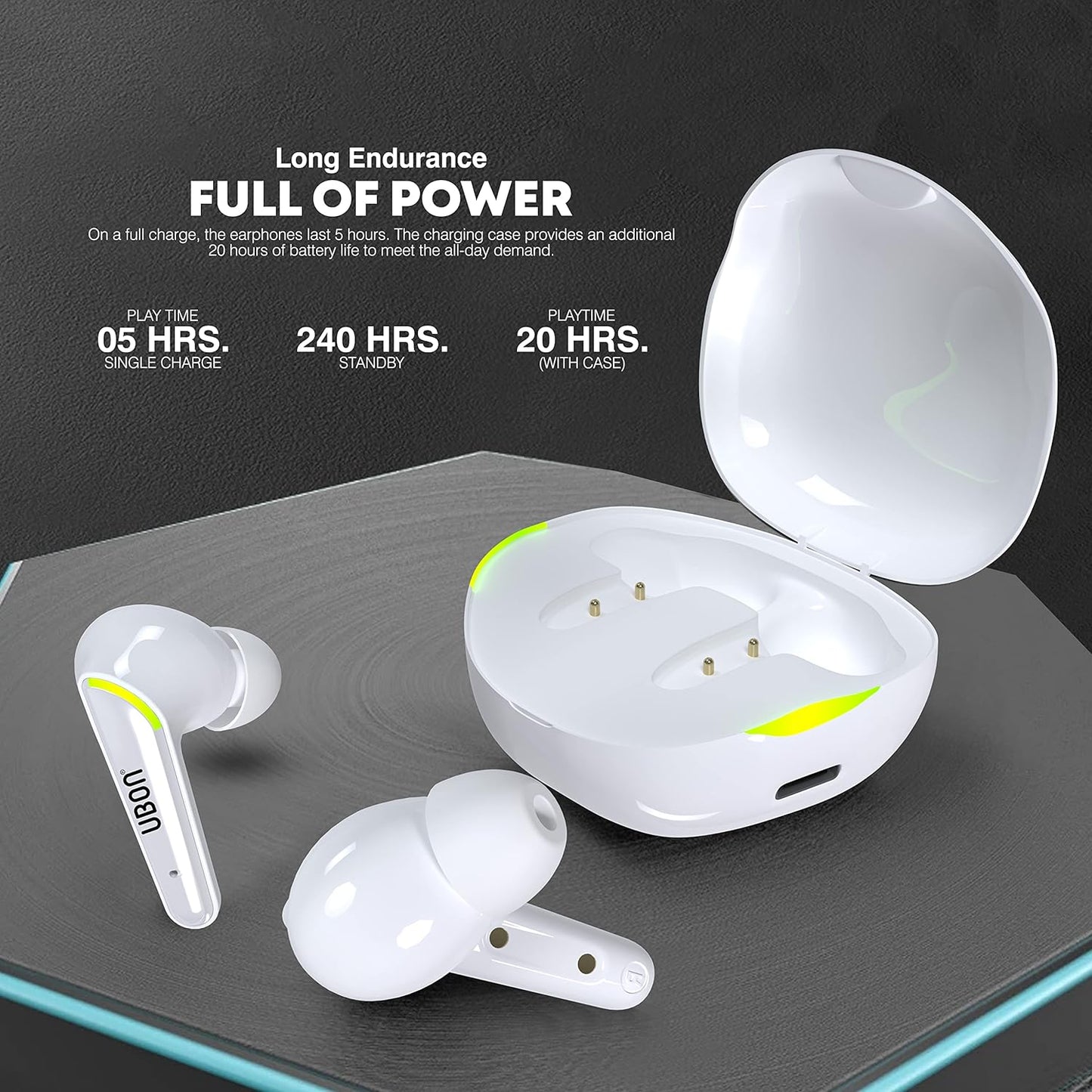 UBON Wireless Earbuds Bluetooth On Ear Headphones Air Shark BT-285, v5.0 Bluetooth Earphone with TWS Function, Up to 20 Hours Playtime, Type-C Fast Charging, Touch Controls & Noise Isolation