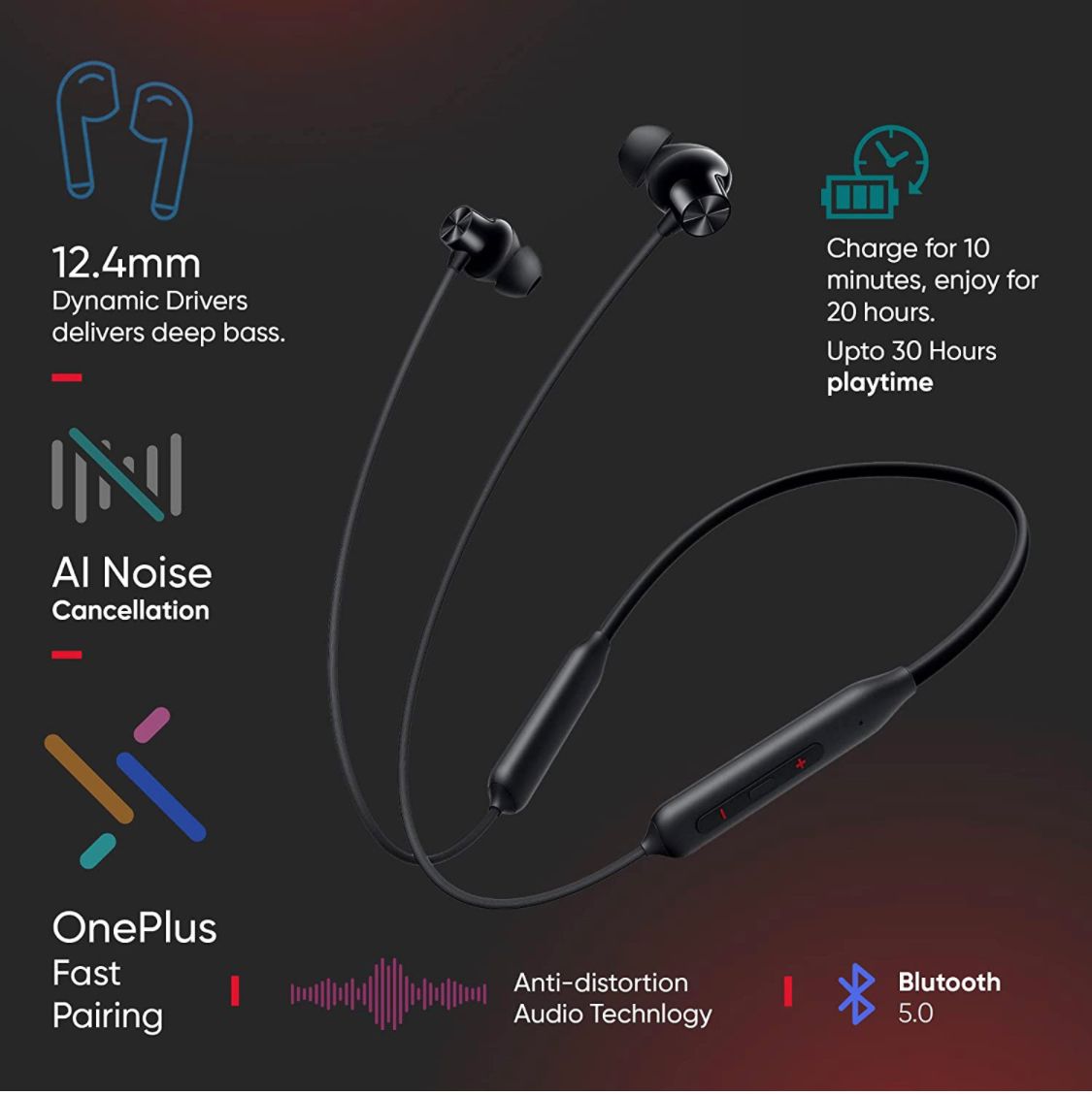 OnePlus Bullets Z2 Bluetooth Wireless in Ear Earphones with Mic, Bombastic Bass, 10 Mins Charge - 20 Hrs Music, 30 Hrs Battery Life.