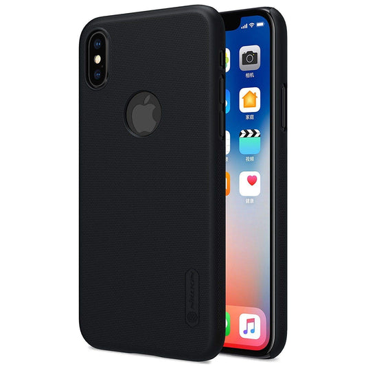 Nillkin Polycarbonate Case For Apple Iphone Xs (5.8" Inch) Super Frosted Hard Back Cover Hard Pc with Logo Cutout Black Color