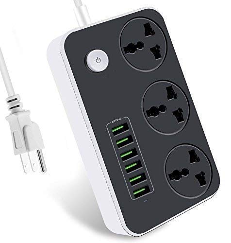 JTP 6 USB Auto Max 3.4A 3 Anti-Static Power Socket Charging Hub Smart Extension Board Integrated Plug Charger Multiple Devices, Smartphone, Tablet, Digital Camera