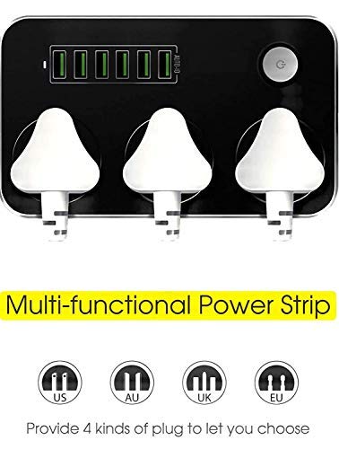 JTP 6 USB Auto Max 3.4A 3 Anti-Static Power Socket Charging Hub Smart Extension Board Integrated Plug Charger Multiple Devices, Smartphone, Tablet, Digital Camera