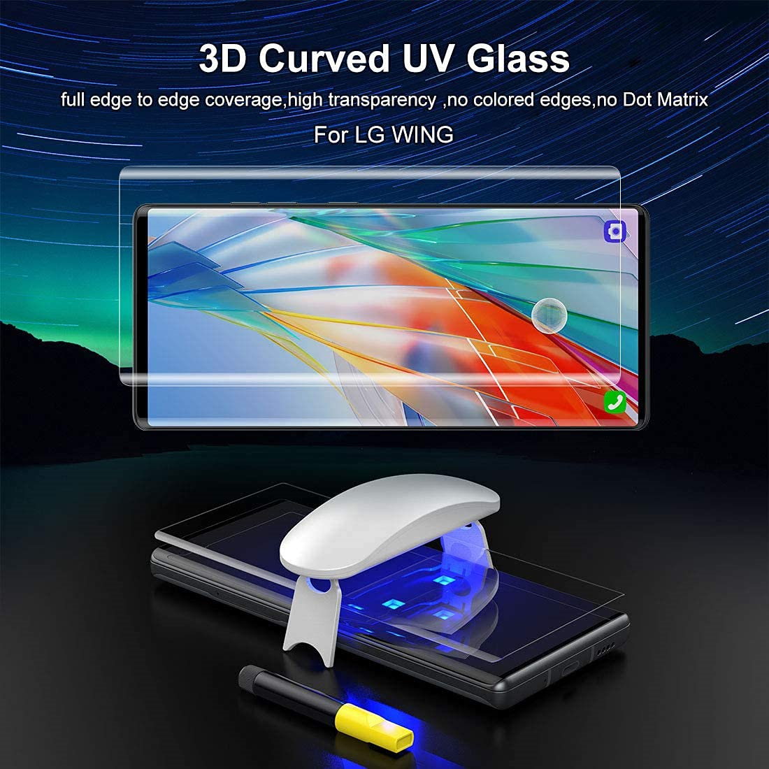 For LG UV Tempered Glass Screen Protector One Minute UV Odorless and Pollution-Free Quick Paste Glue Tempered Glass Screen Protector for LG(Clear)