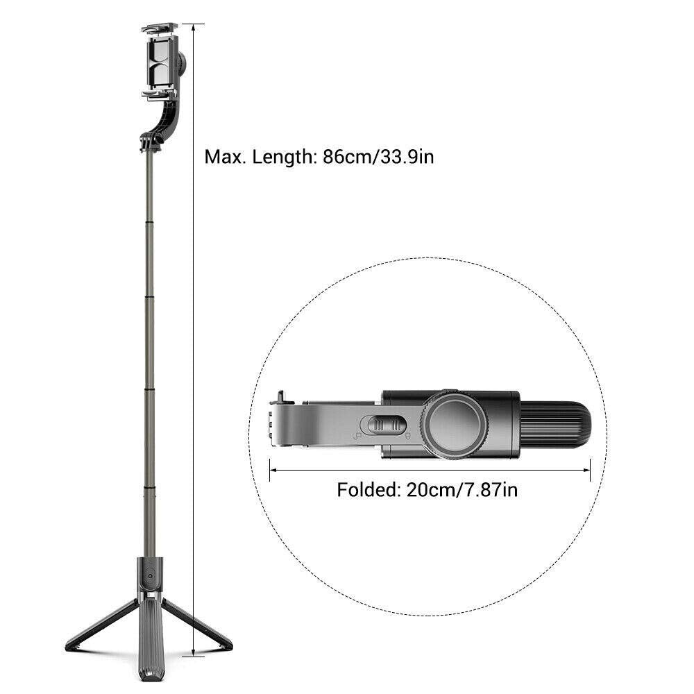 Q08 Foldable Handheld Gimbal 1-Aixs Stabilizer Stick with Bluetooth Wireless Remote, Extendable Cell Phone Tripod, 360° Rotation Portable Phone Holder Compatible with All Smartphones