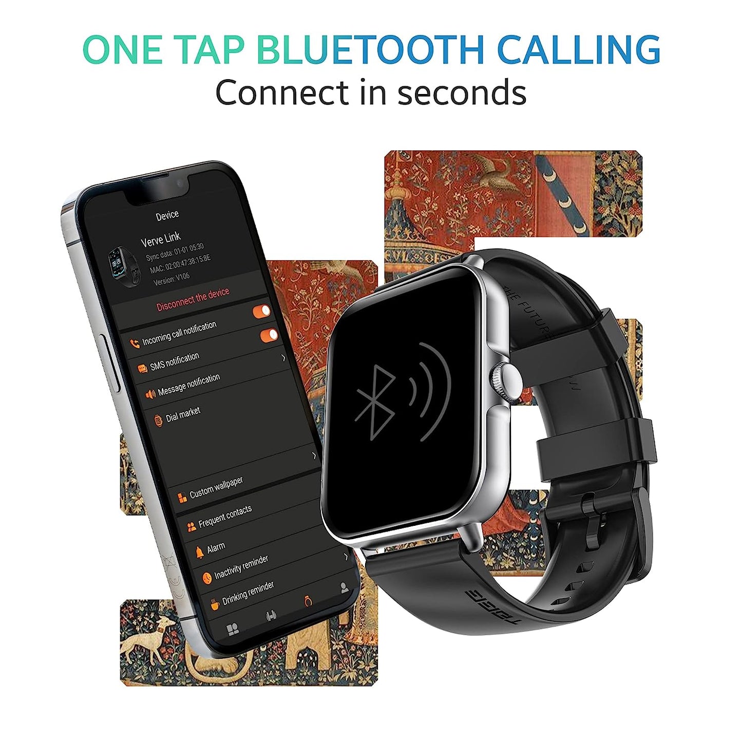 TAGG Engage Lite Advanced Calling Smartwatch with Split Screen Function | Single Chip Technology | Fast Charge 10 min = 1 Day Usage | AI Voice Assistant | Built-In Games, Calculator, Stopwatch & Timer