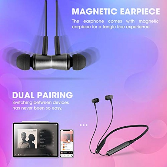 ZEBRONICS Zeb-Evolve Wireless In-Ear Neckband with Magentic Earbuds and Dual Pairing - Grey