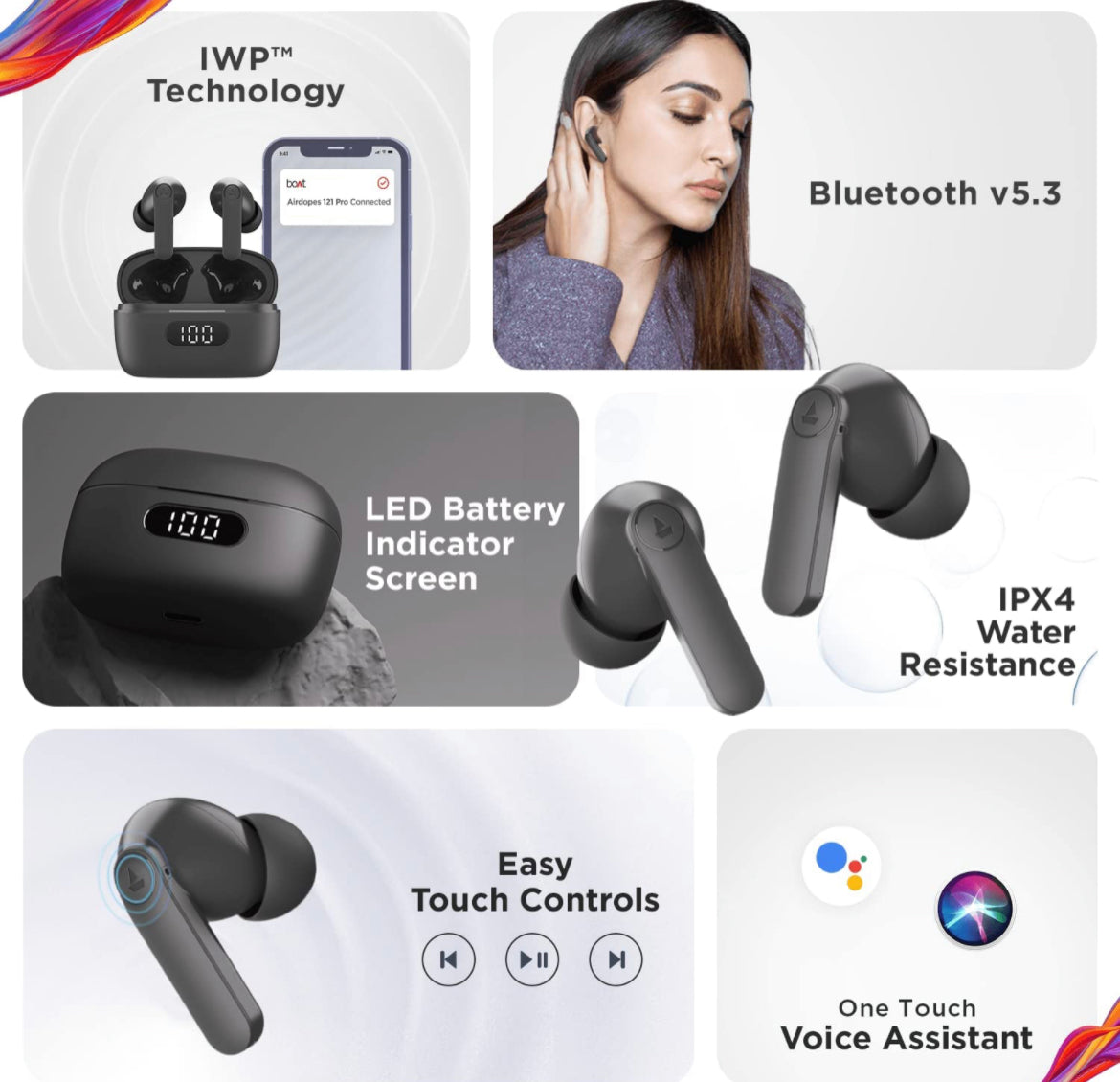 boAt Airdopes 121 PRO True Wireless Earbuds Signature Sound, Quad Mic ENx™, Low Latency Mode for Gaming, 50H Playtime, IWP™, IPX4, Battery Indicator Screen