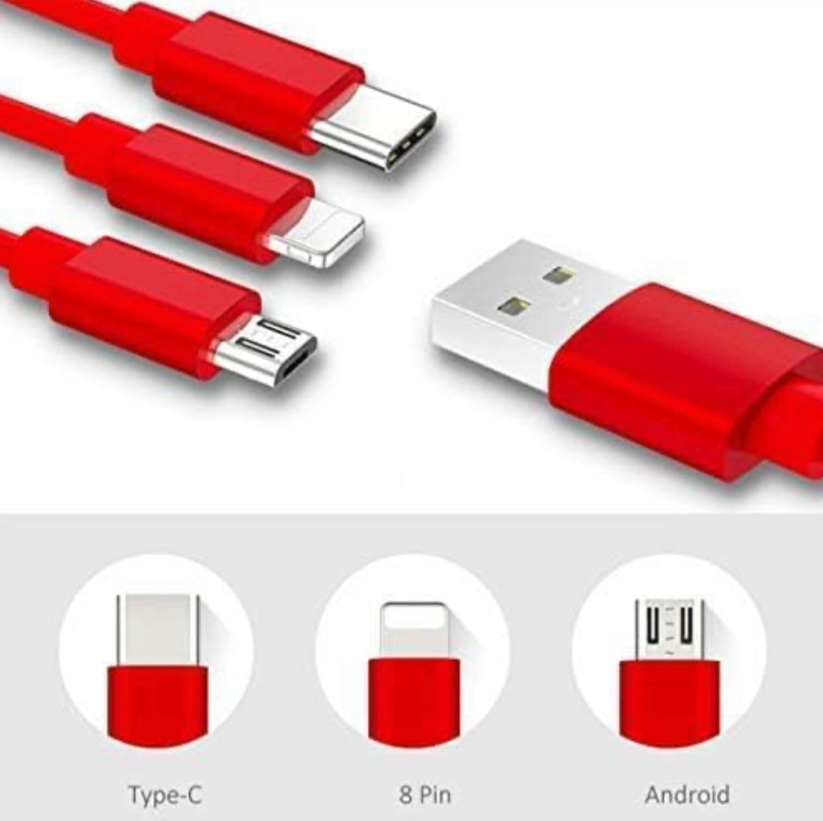 Retractable 3.0A Fast Charger Cord, Multiple Charging Cable 4Ft/1.2m 3-in-1 USB Charge Cord Compatible with Phone/Type C/Micro USB for All Android and iOS Smartphones (Random Colour)
