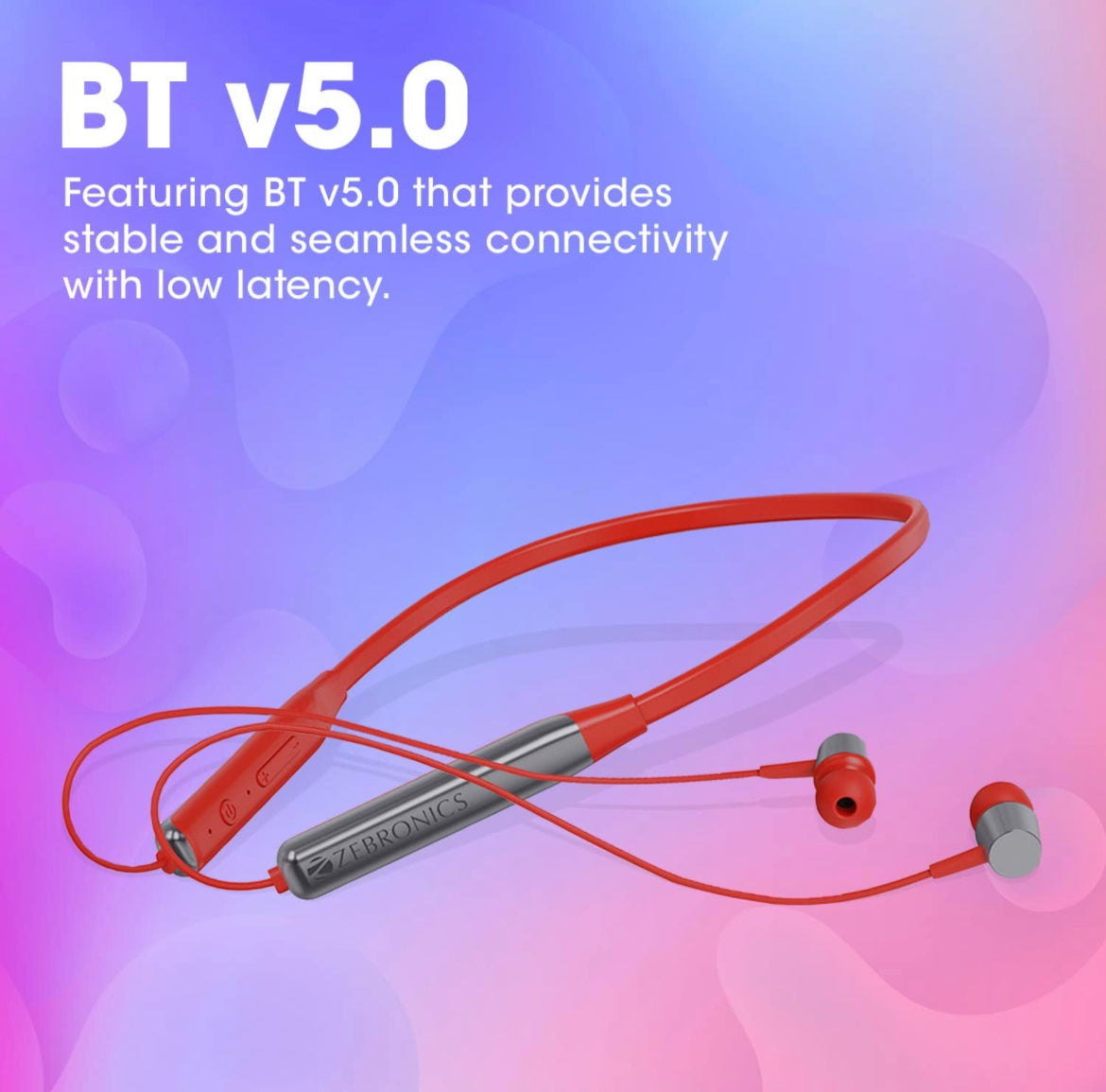 ZEBRONICS Zeb Evolve Wireless Bluetooth in Ear Neckband Earphone, Rapid Charge, Dual Pairing, Magnetic earpiece,Voice Assistant with Mic