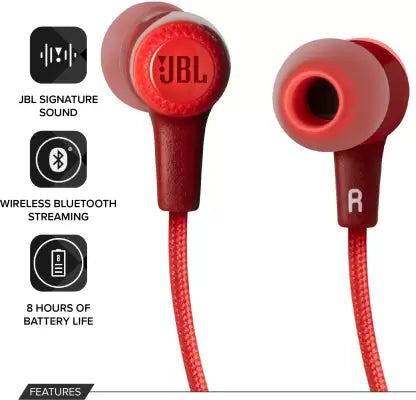 JBL E25BT Bluetooth Headset  (Red, In the Ear)