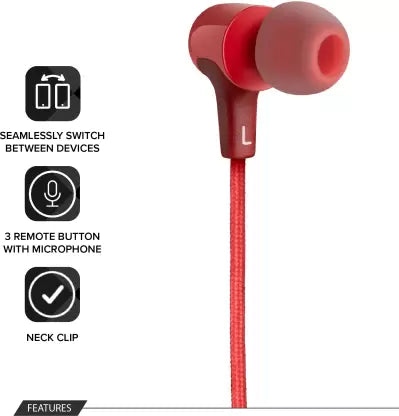JBL E25BT Bluetooth Headset  (Red, In the Ear)