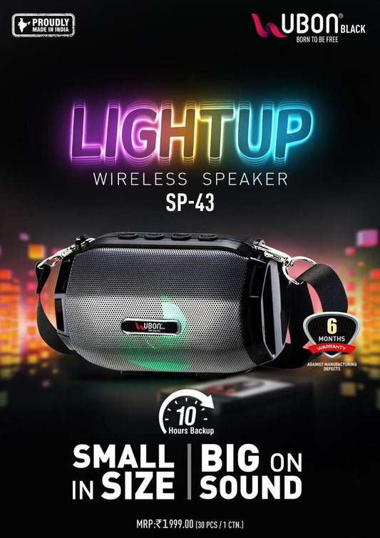 UBON SP-43 TWS Lightup 5W Bluetooth Speaker, Size: 28 X 8 X 8 Cm